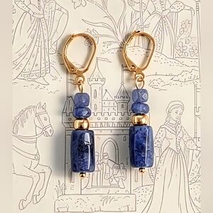 Natural And Genuine Purple Tanzanite Nuggets & Beads  In Drop Down Earrings